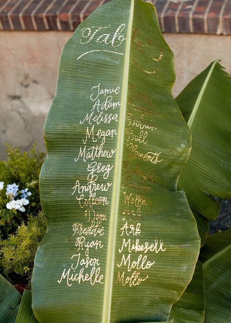 banana leaf wedding seating display idea Banana Leaf Decor Wedding, Wedding Seating Display, Boho Industrial Wedding, Banana Leaf Decor, Leaf Decor Wedding, Destination Wedding Gifts, Wedding Lunch, Filipino Wedding, 25 Anniversary