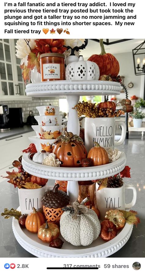 Three Tiered Tray, Fall Tray Decor, Tray Decor Ideas, Fall Tray, Fall Room Decor, Fall Decor Diy Crafts, Fall Tiered Tray Decor, Halloween Facts, Cozy Fall Decor