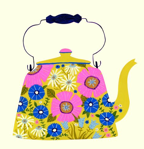 Teko Teh, Tea Pots Art, Painted Teapot, Tea Art, Tea Kettle, Food Illustrations, Kitchen Art, Art Journals, Art Plastique