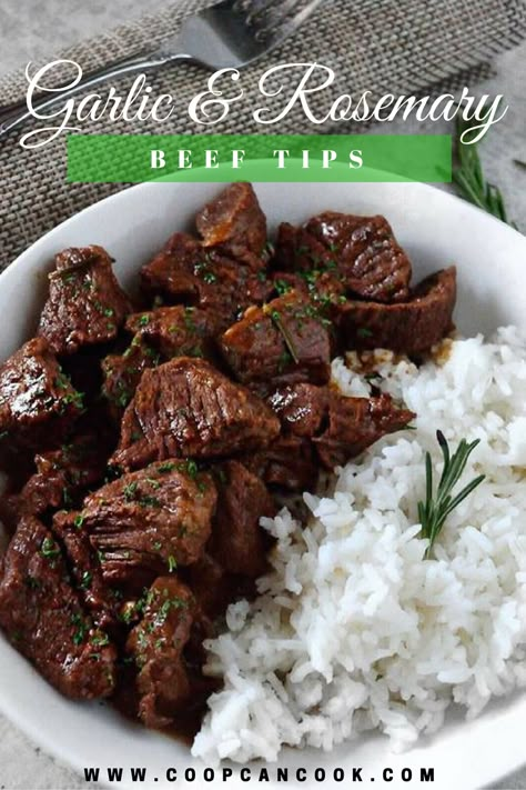 Juicy beef tips and fragrant herbs join to make this deliciously easy and savory dinner! Very few ingredients are needed! Recipes For Dinner Beef, Beef Tip, Cubed Beef Recipes, Rosemary Beef, Coop Can Cook, Beef Tip Recipes, Dinner Beef, Stew Meat Recipes, Savory Dinner