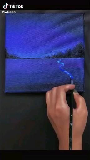 Night View Painting Easy, Simple Landscape Paintings For Beginners, Water Painting Tutorial, View Art, Canvas Painting Tutorials, Painting Aesthetic, Easy Canvas Art, Easy Canvas Painting, Painting Art Lesson