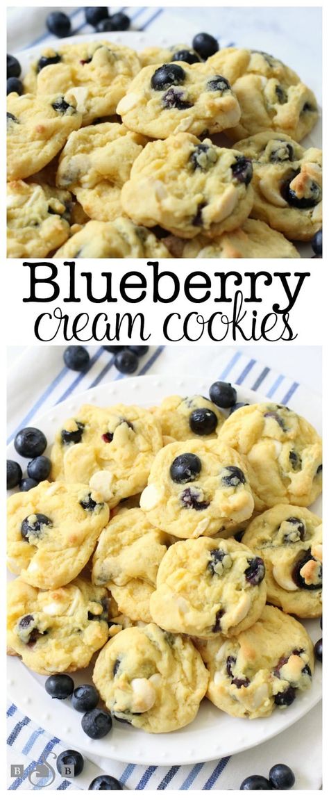 Blueberry Cream Cookies are soft and sweet, and you can't help but enjoy the blueberry flavor that comes from fresh blueberries folded into a lovely vanilla pudding cookie dough. Vanilla Pudding Cookies, Blueberry Cookies, Cream Cookies, Blueberry Desserts, Blueberry Recipes, Dessert Food, Yummy Sweets, How Sweet Eats, Mini Desserts