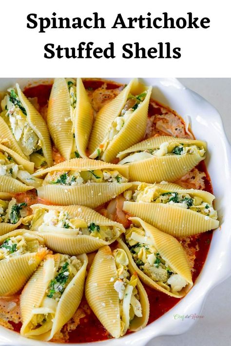 Spinach And Artichoke Stuffed Shells, Spinach Artichoke Stuffed Shells, Artichoke Stuffed Shells, Pasta Shells Stuffed, Weeknight Dinner Pasta, Vegetarian Pasta Salad, Artichoke Stuffed, Shells Stuffed, Pasta Spinach