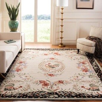 Safavieh Chelsea Gallus 5 x 8 Creme/Black Indoor Floral/Botanical Handcrafted Area Rug in the Rugs department at Lowes.com Rooster Rugs, Colored Rug, Country Rooster, Airplane Wall, Hooked Wool, Black Area Rugs, Round Area Rugs, French Country Style, European Designs