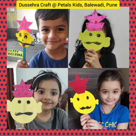 Dussehra craft @ Petals Kids, Balewadi, Pune # Day Care # Preschool # Festival # Craft Dussera Activity For Kids, Navratri Activity For Preschool, Dussehra Craft For Kids, Dussehra Craft, Garden Temple, Diwali Activities, Baby Learning Activities, Kid Art, Day Care