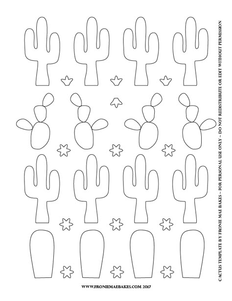 Cactus Template, Cactus Cupcakes, Royal Icing Templates, Macaron Template, Icing Transfers, Diy Cactus, Paper Cactus, Cactus Craft, Royal Icing Transfers