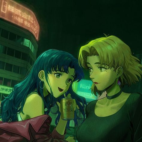 Misato And Ritsuko, Neon Genesis Evangelion, Neon, Fan Art, Anime, Art