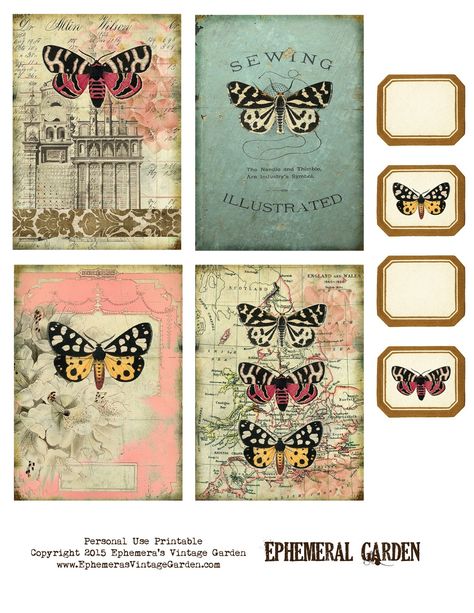 Free Printable - 'Ephemeral Garden' Journaling Cards Free Printable Ephemera, Butterfly Journal, Tattoo Plant, Papel Vintage, Printable Ephemera, Free Vintage Printables, Journal Vintage, Garden Journal, Vintage Junk