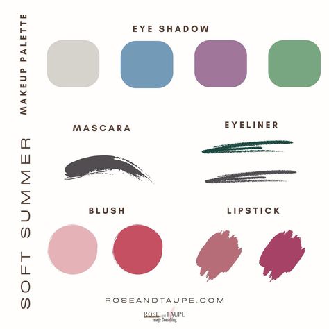 Soft Summer Makeup palette! Save this if you’re a Summer! #coloranalysis #colorconsultation #seasonalcolor #coloranalyst #seasonalcoloranalysis #colorconsultant #softsummer #coolsummer #truesummer #truewinter #coolwinter #lightsummer #brightwinter #deepwinter #deepautumn #trueautumn #warmautumn #softautumn#truespring #warmspring #brightspring #lightspring #beauty #summermakeup #makeup #makeuppalette True Summer Makeup Palette, Soft Summer Color Palette Makeup, Summer Makeup Palette, True Summer Palette, True Summer Color Palette, 2024 Health, Soft Summer Makeup, Colour Season, Soft Summer Palette