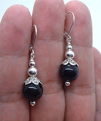 Beautiful-Natural-Jade-Gemstone-Silver-Drop-Dangle-Leverback-Earrings Anting Manik, Beaded Earrings Diy, Jewelry Making Earrings, Homemade Jewelry, Leverback Earrings, Diy Earrings, Designer Earrings, Black Onyx, Gemstone Earrings