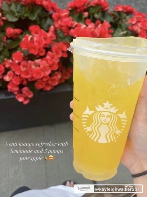 Mango Lemonade Starbucks, Starbucks Lemonade Drinks Orders, Starbucks Juice Drinks, Pineapple Starbucks Drinks, Starbucks Drinks Mango, Mango Starbucks Drinks, Starbucks Drinks Lemonade, Starbucks Lemonade Drinks, Lemonade From Starbucks