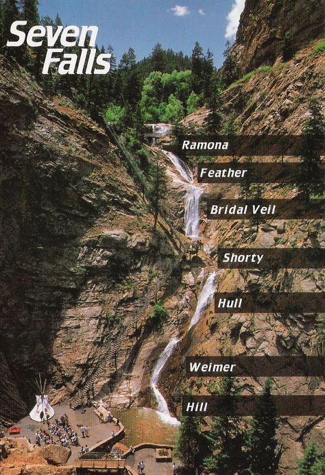 Beautiful Seven Fall Seven is a series of seven cascading waterfalls of South Cheyenne Creek in South Cheyenne Canyon, Colorado; and the name of the larger visitor attraction. About ten minutes (west) from downtown Colorado Springs. Seven Falls has been called the 'Grandest Mile of Scenery in Colorado. -Wikipedia Seven Falls Colorado Springs, Denver Vacation, Seven Falls, Road Trip To Colorado, Explore Colorado, Colorado Adventures, Colorado Vacation, Vail Colorado, Colorado Hiking