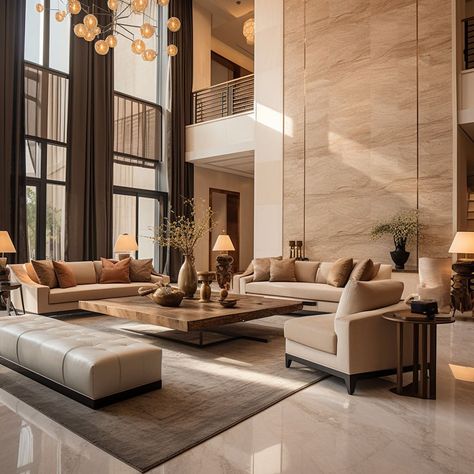 Travertine tiles in the living room reflect the interior design’s luxurious attention to detail. Salvador House, Modern Colonial Interior Design, Colonial Interior Design, Room Pieces, Luxurious Living Rooms, Entrance Decoration, Stairs In Living Room, Home Entrance, Rustic Home Design