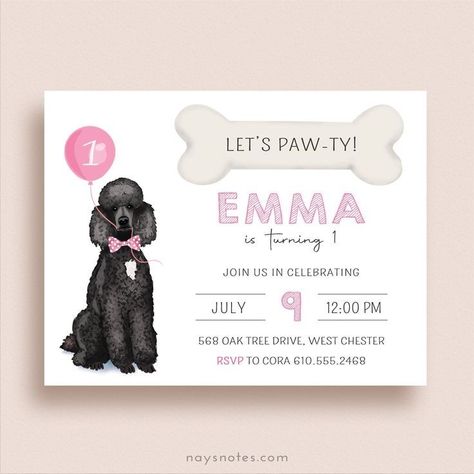 Dog Birthday Invite, Poodle Birthday Party, Poodle Party Theme, Dog Quinceanera Party, Stormis Birthday, Puppy Party Invitations, Dog Party Invitations, Poodle Party, Puppy Pawty