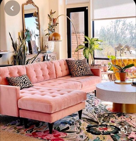 Glam House, Casa Retro, Eclectic Living, Pink Sofa, Pink Living Room, Colourful Living Room, 아파트 인테리어, Cheap Things, Boho Luxe