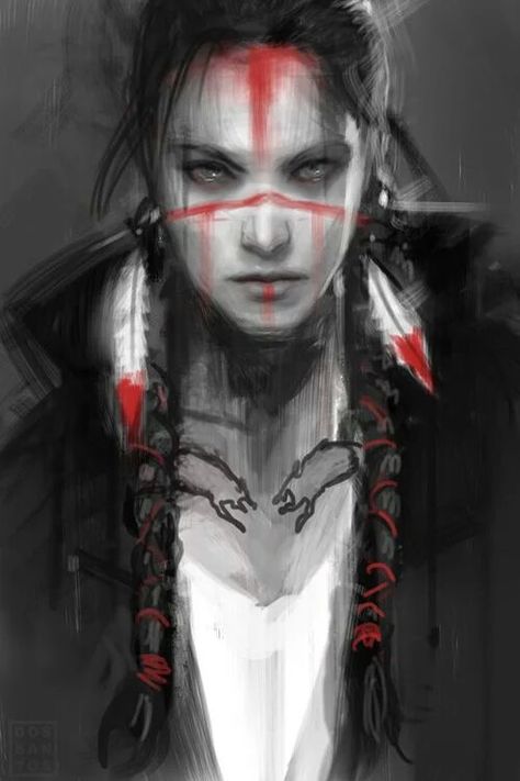 Native american girl Charcoal Drawings, Warrior Princess, Arte Fantasy, Red Paint, Urban Art, Headdress, Dark Art, Amazing Art, Art Digital