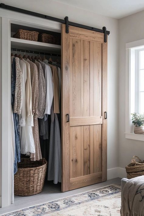 Complete your closet design with stylish door options. From sliding barn doors to mirrored panels, the right closet doors can add both functionality and flair to your space. 🚪✨👗 #ClosetDoors #HomeDecor #StylishLiving #ClosetDesign Closet Door With Mirror, Barn Doors In The House, Door With Mirror, Closet Door Ideas, Sliding Barn Door Closet, House Closet, Door Options, Mirror Closet Doors, Barn Door Closet