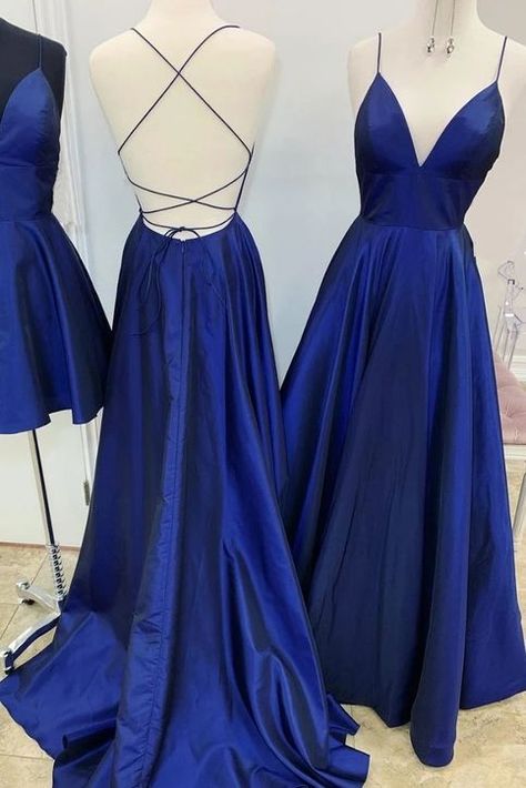 e449b9317dad920c0dd5ad0a2a2d5e49desc40710101ri Blue Evening Dresses, Backless Prom Dresses, Grad Dresses, Vestidos Prom, Ținută Casual, Prom Dresses Blue, Party Gowns, Blue Satin, Long Prom Dress