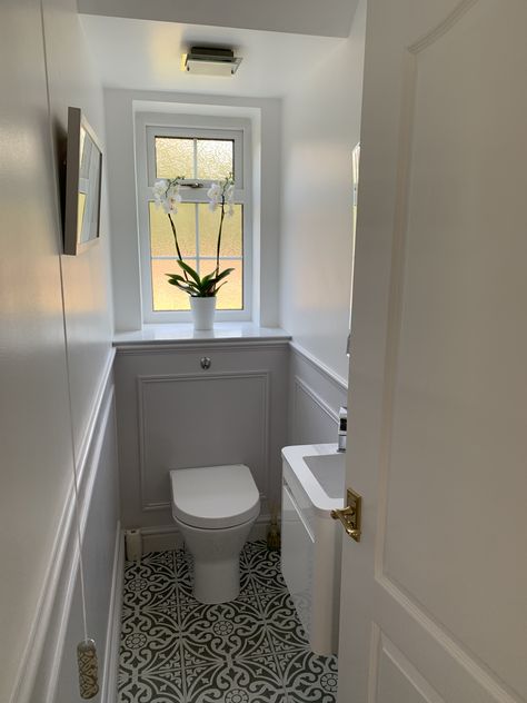 Toilet Under Window, Toilet Makeover, Small Toilet Decor, Toilet Remodel, Small Half Bathrooms, Tiny Powder Rooms, Small Downstairs Toilet, Cloakroom Toilet, Bathroom Redecorating