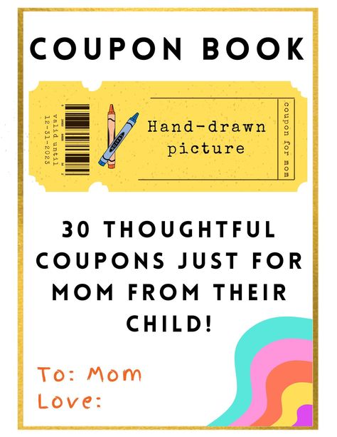 30 Printable Coupons for Mom from Child-Christmas Present, Mother's Day Gift, Birthday Gift Coupon Book For Mom, Printable Coupon Book, Gift To Mom, Mom Printable, Cut And Glue, Books For Moms, Glue Tape, Coupon Book, Mothers Day Presents