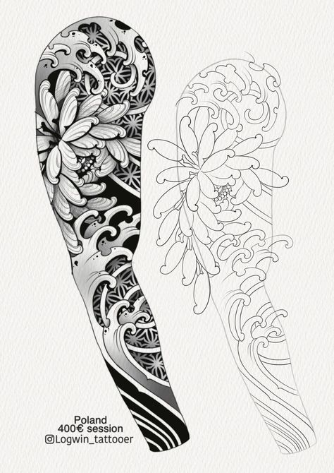 Japanese Geometric Tattoo, Japanese Leg Tattoo Design, Crisantemo Tattoo, Geometric Tattoo Leg, Japanese Leg Tattoo, Geometric Tattoo Sleeve Designs, Mangas Tattoo, Japanese Flower Tattoo, Geometric Mandala Tattoo