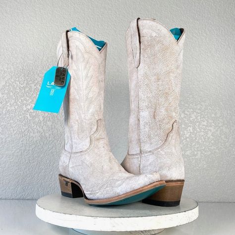 Lane Lexington Womens Western Boots In Ceramic Crackle Leather With A Snip Toe. Perfect Wedding Boots! Condition: These Are New Boots. These Will Come With A Boot Box. Lane Boots Fit True To Size. **The Pictures Of The Boots You Will Receive. These Are 100% Genuine Leather. Leather Upper And Lining Mid Midi Height Style: Lexington Part#: Lb0488 Color: Ceramic Crackle Size: 8.5 Msrp: $295 Shaft: 13" Tall Heel: 1.75" Calf Circumference: 14" Ankle Circumference: 12" Widest Part Of Sole: 4" Length Of Sole Of Tow To Bottom Of Heel: 11" Heirloom Quality Boots With A Core Western Influence. The Classic Snip Toe Profile Is Embroidered To Perfection With A Twist On Traditional Flame Stitch. ** Bridal Cowboy Boots, White Heeled Boots, Womens Western Boots, Faux Fur Heels, Italian Leather Boots, Boots Fit, Lane Boots, Black And White Heels, Color Ceramic