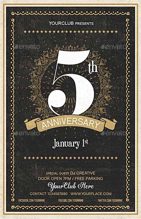 Club Anniversary Poster, Anniversary Event Poster, Anniversary Poster Design, 100 Years Celebration, Anniversary Poster, Gala Party, Concert Flyer, Party Flyer Template, Bar Poster