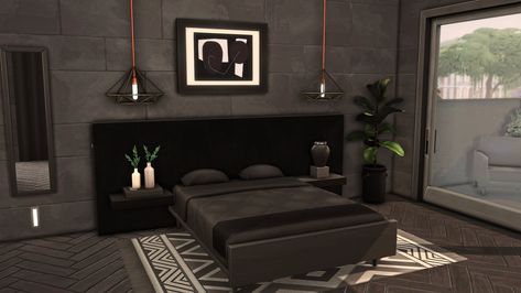 Bloxburg Dark Bedroom Ideas, Bloxburg Bedroom Ideas Aesthetic, Black Room Ideas, Sims4 Ideas, Deco Sims, Bloxburg Aesthetic, Sims Rooms, Sims 4 Modern House, Dark Cozy Bedroom