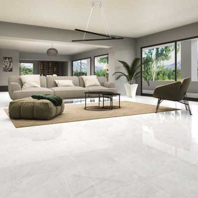 Porcelain Tile Floor Living Room, Marble Floor Living Room, Room Tiles Floor, Modern Floor Tiles, 12x24 Tile, Tiles Living Room, Tile Floor Living Room, White Marble Floor, Living Room Tiles