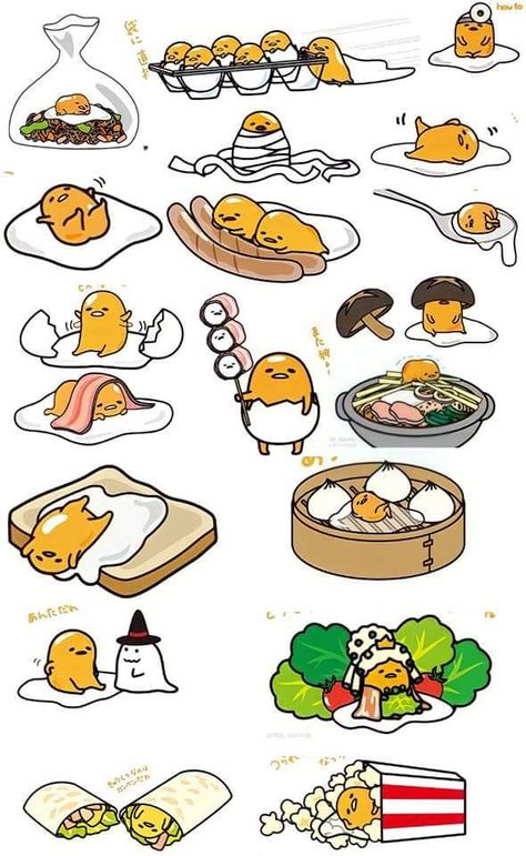 Gudetama Food, Sanrio Gudetama, Cute Egg, Cute Food Drawings, Cute Emoji, Wallpaper Animes, Cute Doodles Drawings, Cute Kawaii Drawings, Kawaii Doodles