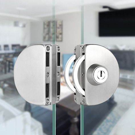 Stylish Stainless Steel Lock Set for Glass Doors with Double Curved Bolts DESCRIPTION Features: *Made of high quality stainless steel, durable. Comes with 3 keys. *Easy to install and remove. Designed in double curved door bolts, *This lock set will be perfect for family house, flat gate, office door, etc. *Can be internal or external control, the two sides all can be locked, inside locked use knob, outside locked use key. *Fits for 8-12mm frameless double swing or sliding toughened glass door. Curved Door, Glass Door Lock, Frameless Glass Doors, Double Glass Doors, Door Picture, Bolt Lock, Office Door, Lock Set, Double Glass