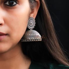 "Not So Common' Silver Jhumka Designs For You!! • South India Jewels Onam Accessories, Silver Earrings Indian Jhumka, Silver Jhumkas Indian, Aesthetic Jhumka, Silver Jhumka Earrings, Trendy Silver Jewelry, Silver Jhumkas, Jhumka Designs, Oxidised Earrings