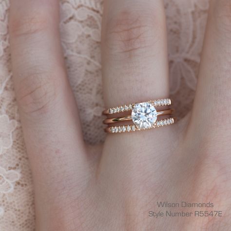 3 rings in 1! #rosegold #engagementring #wilsondiamonds #ring Unique Engagement Rings Halo, Pave Wedding Bands, Vintage Engagement Rings Sapphire, Matching Wedding Rings, Wedding Ring Styles, Simple Diamonds, Wedding Rings Solitaire, Wedding Rings Unique, Halo Engagement Rings