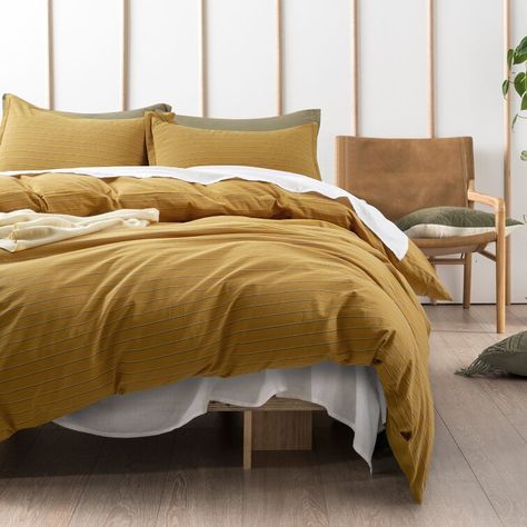 Dorella Mid-Century Modern Cotton Percale Striped Duvet Cover Set Mustard Bedding, California King Duvet Cover, 100 Cotton Duvet Covers, Striped Duvet, Striped Duvet Covers, Duvet Bedding Sets, Upholstered Ottoman, Duvet Bedding, Duvet Covers Twin