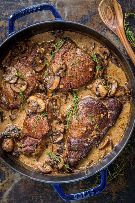 This pan-seared Filet Mignon recipe really is our go to recipe for filet mignon. Melt-in-your mouth tender and every bite is so flavorful in that mushroom wine cream sauce. Watch the video tutorial on how to cook the best filet mignon. | natashaskitchen.com Filet Mignon Chorizo, Pan Seared Filet Mignon, Filet Mignon Recipe, Filet Mignon Recipes, Mushroom Cream Sauces, God Mad, Philly Cheesesteak, Mushroom Sauce, Ribeye Steak