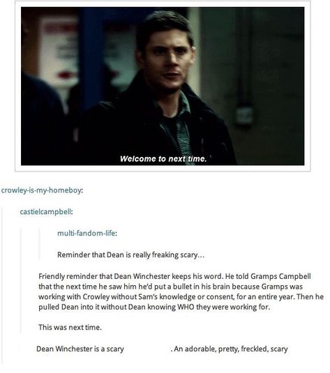 The only thing is that it wasn’t even Dean that killed Samuel, it was Sam because he thought that Samuel was possessed and he was. Sam Campbell, Mother Gif, Screaming Into The Void, Supernatural Bloopers, Jack Bauer, Supernatural Tumblr, Into The Void, Supernatural Wallpaper, Supernatural Quotes