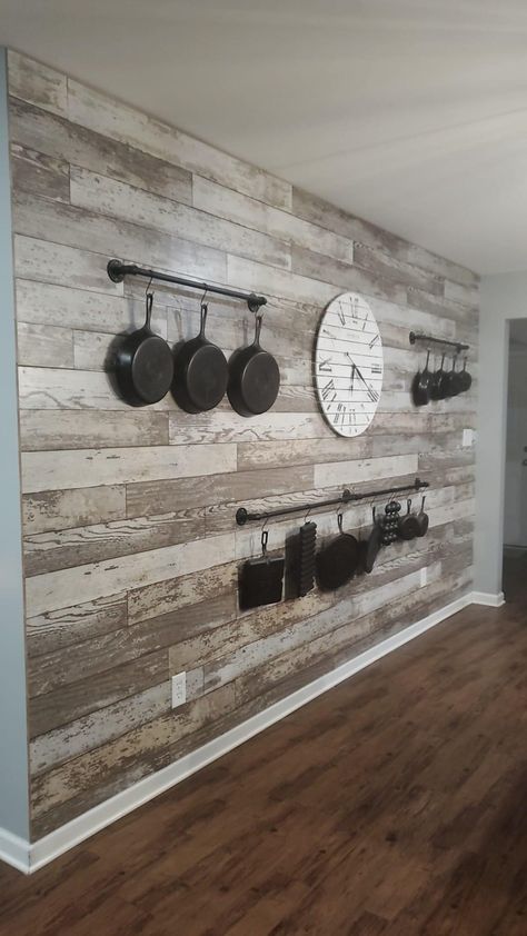 Farmhouse Kitchen Accent Wall, Shiplap Wall Kitchen, Shiplap Kitchen Wall, Farmhouse Kitchen Diy, Blue Kitchen Walls, Accent Wall In Kitchen, Shiplap Kitchen, Wooden Accent Wall, Shiplap Wood