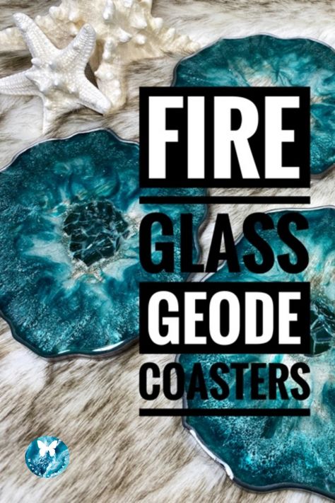 Geode resin art coasters that include the use of fire glass for the focal point will truly shine on your table top.  Get comfortable and I will teach you all the details from product used, best practices, and more tips and tricks to help you get a high quality coaster set. Resin Art Coasters, Geode Resin Art, Geode Coasters, Resin Geode, Art Coasters, Resin Projects, Diy Coasters, Crushed Glass, Fire Glass