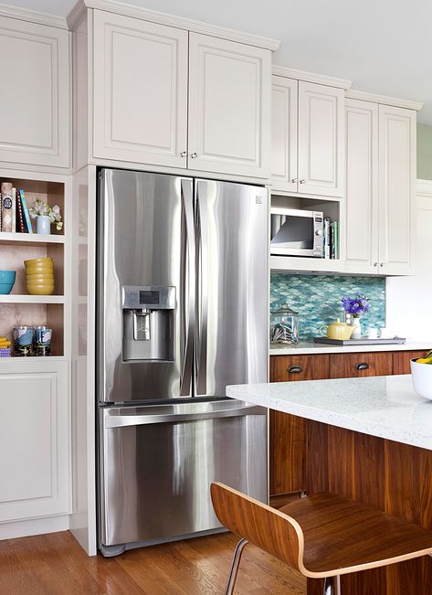 Replace an Appliance Weekend Home Projects, Shallow Pantry, Recycled Kitchen, Replacing Kitchen Countertops, Stainless Steel Fridge, Budget Remodel, Pantry Wall, How To Recycle, Built In Refrigerator