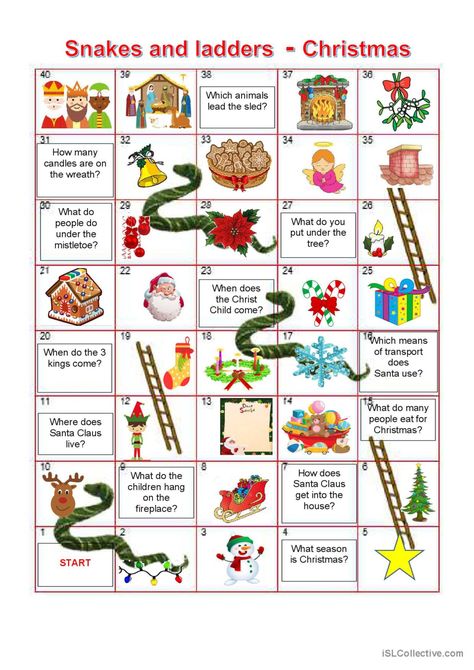 Board game - Christmas: English ESL worksheets pdf & doc Christmas Board Games Diy, Christmas Esl Activities, Christmas Elementary Activities, Christmas Board Game, Esl Board Games, Christmas Elementary, Book Games, Christmas Games For Adults, Christmas Board Games