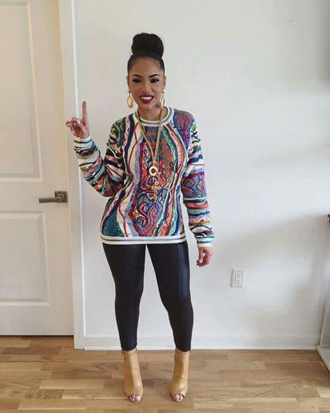 Coogi Sweater? Coogi Sweater Outfit, 90s Attire, Girls Night Outfit, Coogi Sweater, Cold Fashion, Sweater Dress Outfit, Sweater Outfit, Casual Chic Style, Lookbook Outfits