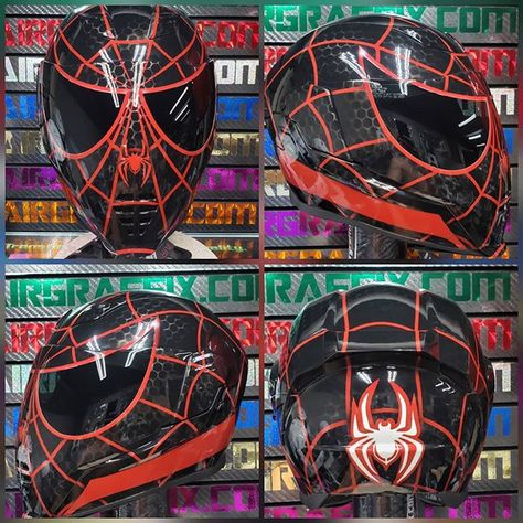 Spiderman Motorcycle Helmet, Moter Cycles Helmet, Spiderman Helmet, Custom Bike Helmets, Spiderman Car, Black Motorcycle Helmet, Cool Bike Helmets, Biker Helmets, Cool Motorcycle Helmets