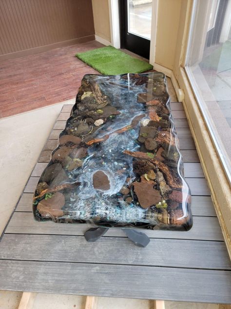 Moss Resin Table, Rock Table Top, River Rock Table, River Tables Epoxy, Dining Table For 2, Moss Rocks, Rock Table, Resin Dining Table, Table For 2