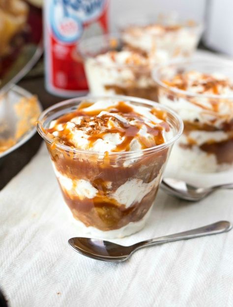 Salted Caramel Apple Pie Parfaits - A super simple treat to make for all your summer parties that is sure to impress! Simply layer Marie Callender’s® Dutch Apple Pie, Reddi-wip®, and salted caramel sauce in individual cups and serve immediately. Healthy Apple Desserts, Salted Caramel Apple Pie, Caramel Apples Recipe, Dutch Apple Pie, Dutch Apple, Apple Dessert, Caramel Apple Pie, Quick Easy Desserts, Salted Caramel Sauce