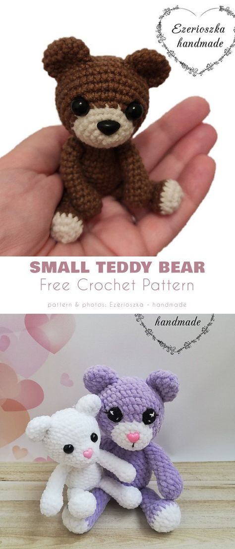 Small Teddy Bear Crochet Stuffed Animals Free Patterns Cute, Small Animal Amigurumi Free Pattern, Small Teddy Bear Amigurumi Free Pattern, Small Crochet Bear Pattern, Crocheted Bears Free Pattern, Tiny Teddy Bear Pattern, Tiny Bear Crochet Pattern Free, Crochet Teddy Bear Tutorial, Small Crochet Bear