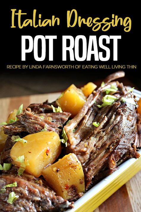 Italian Dressing Pot Roast Recipe, Easy To Make! : ObesityHelp Boneless Chuck Roast Recipes, Recipe With Italian Dressing, Chuck Roast Crock Pot Recipes, Italian Roast Beef, Roast Beef Crock Pot Recipes, Roast Beef Recipe, Crockpot Roast Recipes, Italian Dressing Recipes, Pot Roast Crock Pot Recipes