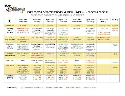 Using a Disney Planning Chart ~ Walt Disney World Hints - brilliant for the over planner like myself!!!!!! I was gonna design my own before I ever saw this but now I have a template! lol I am so OCD! Disney Spreadsheet Template, Disney World Spreadsheet, Disney World Planning Spreadsheet, Disney World Itinerary, Vacation Planner Template, Disney Vacation Planner, Disney World Vacation Planning, Mouse House, Disney Trip Planning