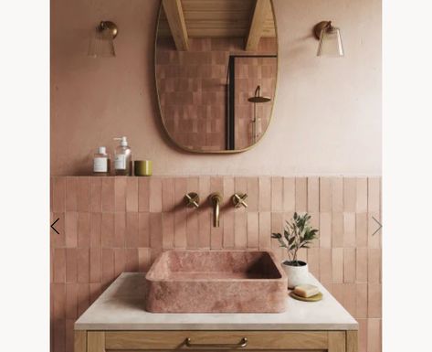 Bathroom Home Decor, Pony Wall Bathroom, Terracotta Bathroom Walls, Terracotta Bathroom, Natural Stone Sink, Travertine Bathroom, Interior Decoration Ideas, Cheap Bathroom, Pony Wall