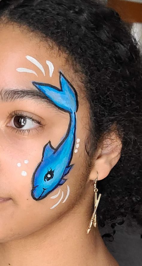 simple dolphin face paint Dolphin Face Paint Easy, Dolphin Makeup, Dolphin Face Paint, Besties Ideas, Dolphin Drawing, Face Paints, Face Painting Easy, Kids Face Paint, Finding Dory