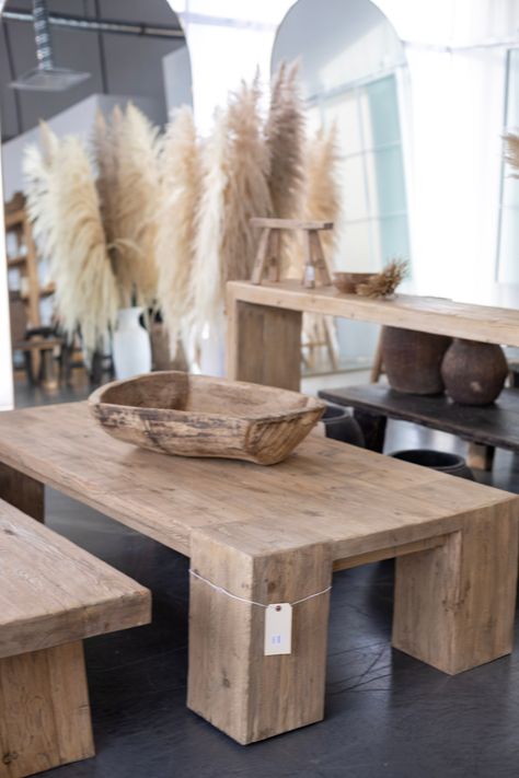 Natural Side Table Living Room, Elm Wood Coffee Table, Chunky Leg Coffee Table, Reclaimed Wood Coffee Table Diy, 2023 Coffee Table, Chunky Coffee Table, Coffee Table Aesthetic, Beam Coffee Table, Rustic Wood Coffee Table